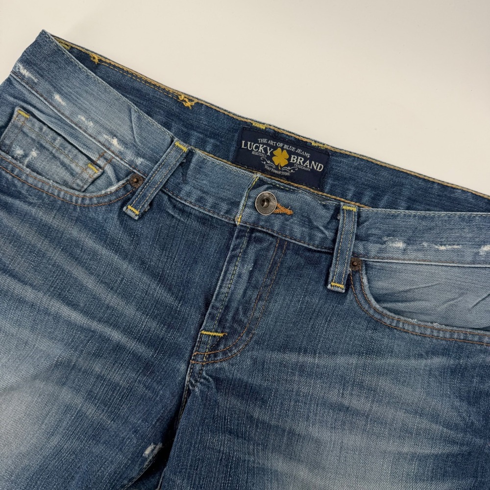 Lucky Brand Riley Shorts Women‎ 0/25 Blue Distressed Raw Hem Denim Cutoffs